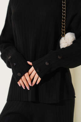 Kol Düğme Detaylı Triko İkili Takım Siyah - Kadın Giyim Modelleri