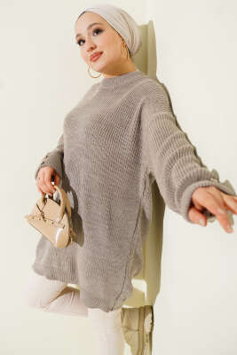Kol Düğme Detaylı Triko Tunik Bronz 