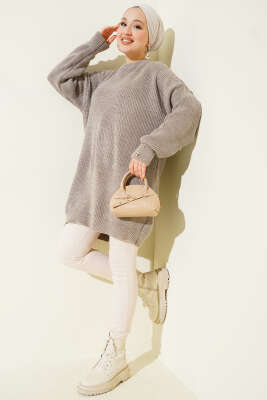 Kol Düğme Detaylı Triko Tunik Bronz - Tunik