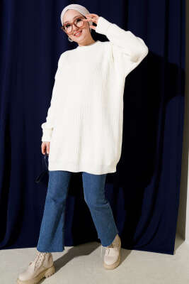 Kol Düğme Detaylı Triko Tunik Ekru - Tunik
