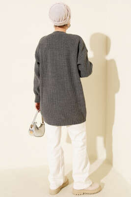 Kol Düğme Detaylı Triko Tunik Füme - Tunik