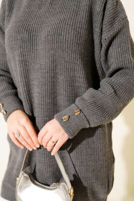 Kol Düğme Detaylı Triko Tunik Füme - Tunik