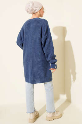 Kol Düğme Detaylı Triko Tunik İndigo - Tunik