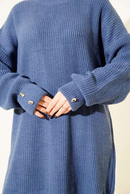 Kol Düğme Detaylı Triko Tunik İndigo - Yılın Fırsatı