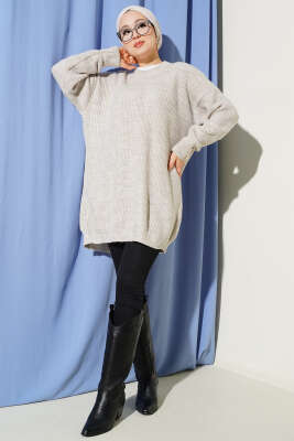 Kol Düğme Detaylı Triko Tunik Kırçıllı Bej - Günün Seçilenleri