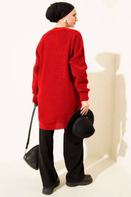 Kol Düğme Detaylı Triko Tunik Kırmızı - Tunik