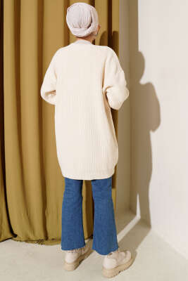 Kol Düğme Detaylı Triko Tunik Krem - Tunik