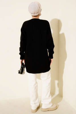 Kol Düğme Detaylı Triko Tunik Siyah - Tunik