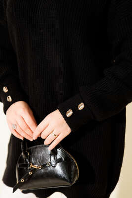 Kol Düğme Detaylı Triko Tunik Siyah - Tunik