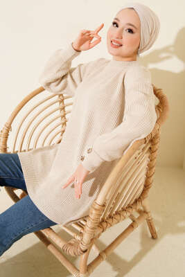 Kol Düğme Detaylı Triko Tunik Taş - RAFİMİX