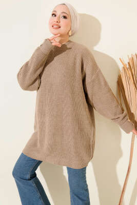 Kol Düğme Detaylı Triko Tunik Vizon - RAFİMİX