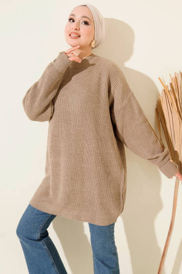 Kol Düğme Detaylı Triko Tunik Vizon - Tunik