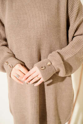 Kol Düğme Detaylı Triko Tunik Vizon - Tunik