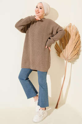 Kol Düğme Detaylı Triko Tunik Vizon - Tunik