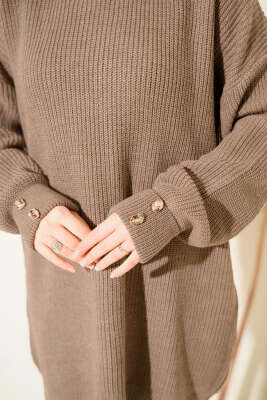 Kol Düğme Detaylı Triko Tunik Vizon - Tunik