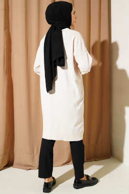 Kol Düğme Detaylı Triko Uzun Hırka Vanilya - Triko Hırka