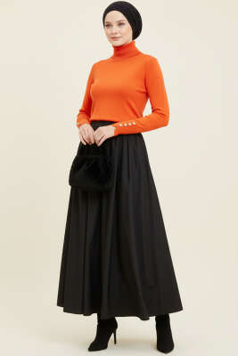  Kol Düğmeli Balıkçı Yaka Triko Kazak Oranj - Yılın Fırsatı