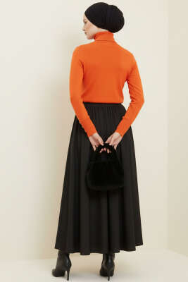  Kol Düğmeli Balıkçı Yaka Triko Kazak Oranj - Yılın Fırsatı