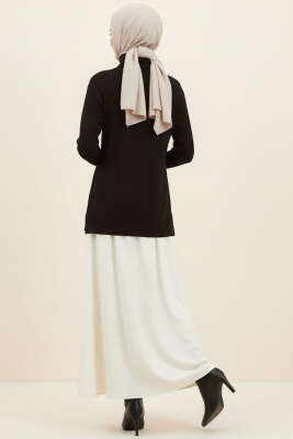  Kol Düğmeli Balıkçı Yaka Triko Kazak Siyah - Yılın Fırsatı