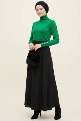  Kol Düğmeli Balıkçı Yaka Triko Kazak Yeşil - Yılın Fırsatı