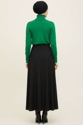  Kol Düğmeli Balıkçı Yaka Triko Kazak Yeşil - Yılın Fırsatı