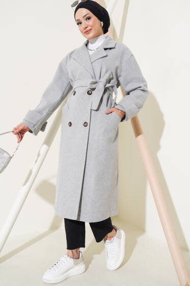Kol Düğmeli Kaşe Kaban Gri - Kaban