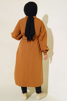 Kol Düğmeli Kemer Tokalı Trenç Taba - Trençkot