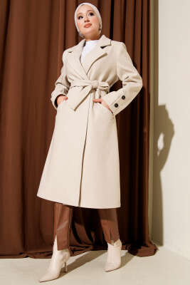 Kol Düğmeli Kuşaklı Kaşe Kaban Taş - Kaban