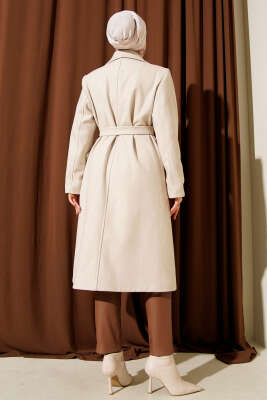 Kol Düğmeli Kuşaklı Kaşe Kaban Taş - Kaban