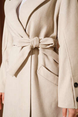 Kol Düğmeli Kuşaklı Kaşe Kaban Taş - Kaban