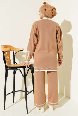 Kol Düğmeli Triko İkili Takım Latte - Triko İkili Takım