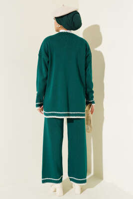 Kol Düğmeli Triko İkili Takım Zümrüt - Triko İkili Takım