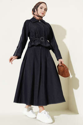 Kol Fermuarlı Etekli Kot İkili Takım Lacivert - TABA