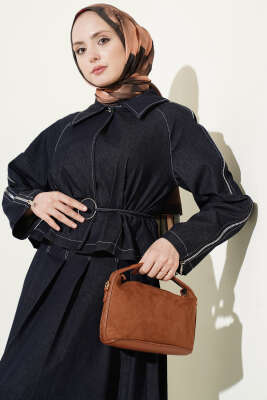 Kol Fermuarlı Etekli Kot İkili Takım Lacivert - İkili Takım