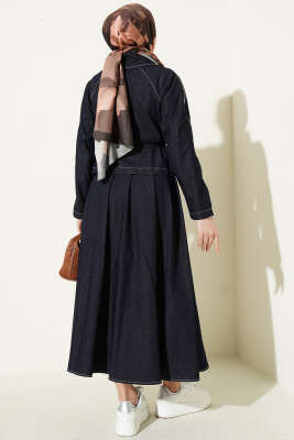 Kol Fermuarlı Etekli Kot İkili Takım Lacivert - İkili Takım