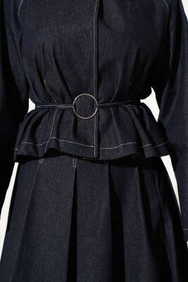 Kol Fermuarlı Etekli Kot İkili Takım Lacivert - İkili Takım