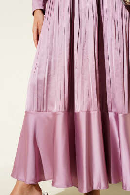 Kol Fermuarlı Piliseli Abiye Elbise Pudra - Tesettür Elbise