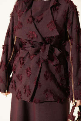 Kol Fermuarlı Püskül Elbiseli İkili Takım Elbise Bordo - İkili Takım