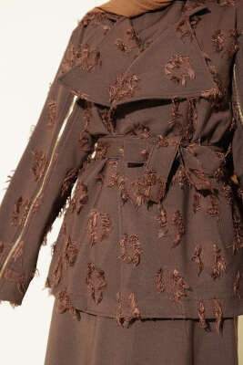 Kol Fermuarlı Püskül Elbiseli İkili Takım Elbise Kahve - İkili Takım