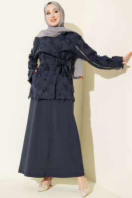 Kol Fermuarlı Püskül İkili Takım Elbise Lacivert - ZAMANE (QSS)