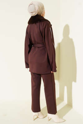 Kol Fermuarlı Yaka Kürklü Scuba İkili Takım Kahve - İkili Takım