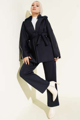 Kol Fermuarlı Yaka Kürklü Scuba İkili Takım Lacivert - SAS