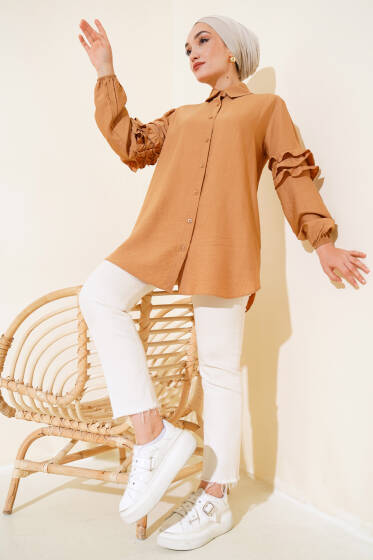 Kol Fırfır Detaylı Gömlek Camel - Gömlek