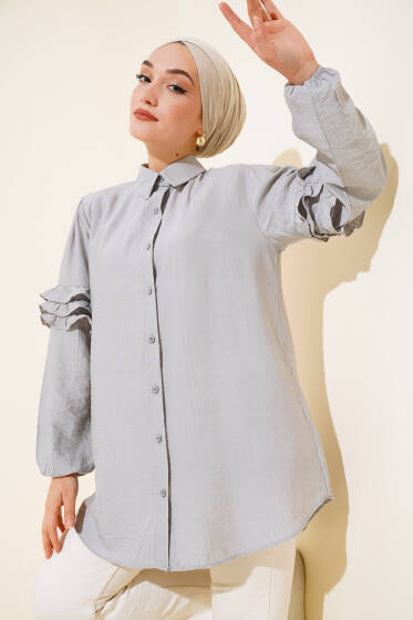 Kol Fırfır Detaylı Gömlek Gri - Gömlek