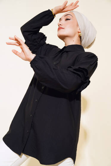 Kol Fırfır Detaylı Gömlek Siyah - Gömlek