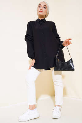 Kol Fırfır Detaylı Gömlek Siyah - Yılın Fırsatı