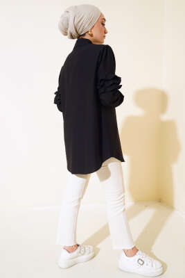 Kol Fırfır Detaylı Gömlek Siyah - Yılın Fırsatı