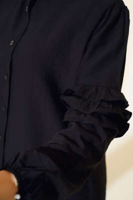 Kol Fırfır Detaylı Gömlek Siyah - Yılın Fırsatı