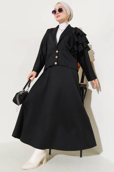 Kol Fırfırlı Etekli Scuba İkili Takım Siyah - İkili Takım