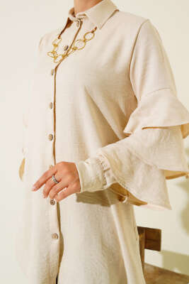 Kol Fırfırlı Gömlek Bej - Gömlek